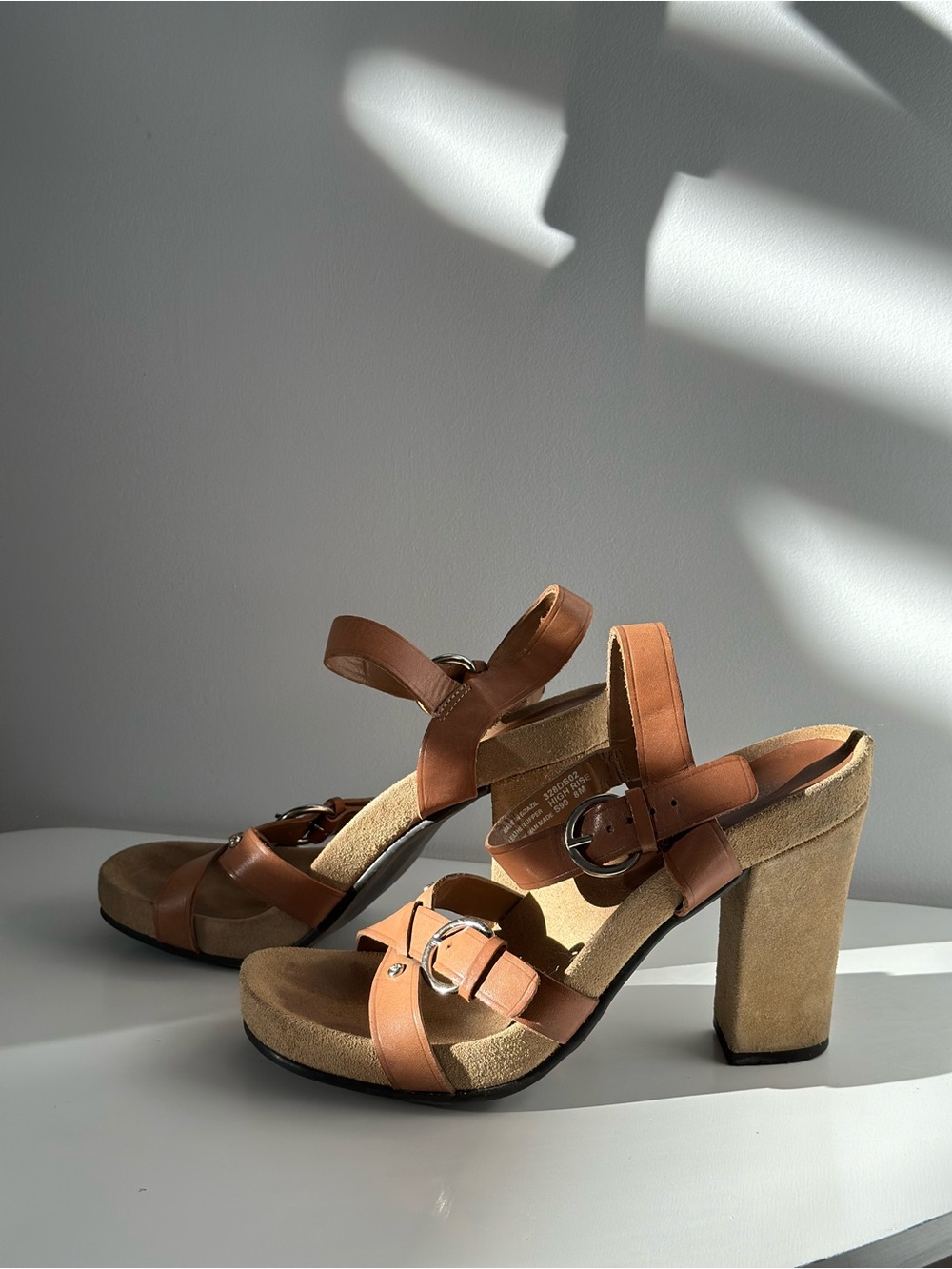 Boho Leather Platform Block Heel Sandals Strappy Buckle